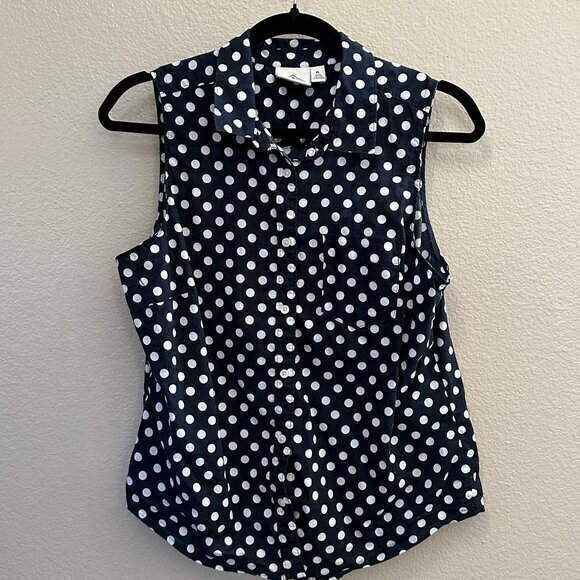 St. John's Bay Blue Polka Dot Sleeveless Blouse‎  Size Petite Large - Picture 1 of 6